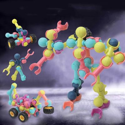 Blocs de construction articulés STEM permettant de créer des robots et personnages colorés, jeu éducatif pour enfant favorisant la créativité, la motricité fine et la logique