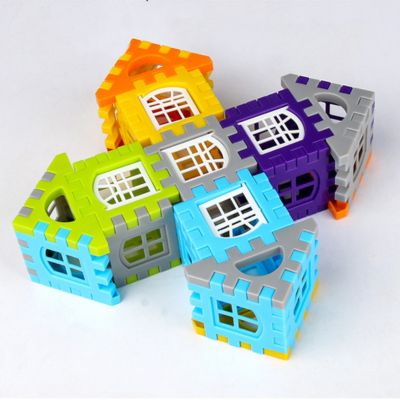 Blocs de construction Montessori colorés en forme de maison avec fenêtres, cubes empilables pour enfant développant créativité, logique et motricité fine