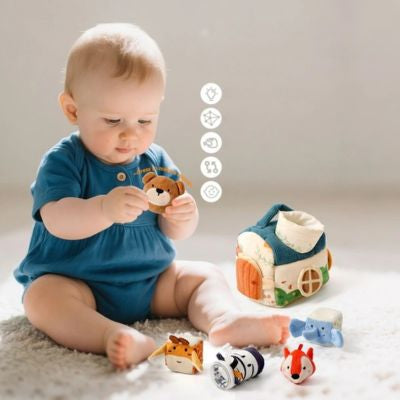 Boîte magique sensorielle Montessori – Jeu d’éveil animal en coton
