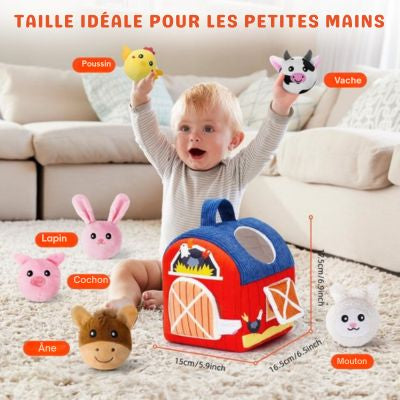 Boîte magique sensorielle Montessori – Jeu d’éveil animal en coton