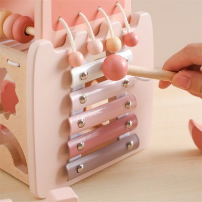 Xylophone intégré à un château Montessori en bois, jouet d’éveil musical pour développer la coordination et la motricité fine