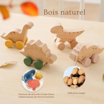DinoCar™ – Mini Voitures Dinosaure en Bois Montessori
