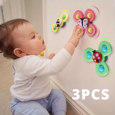 Jouets rotatifs à ventouse Montessori pour bébé fixés au mur, set de 3 jouets sensoriels colorés favorisant la motricité fine et l’éveil à la maison
