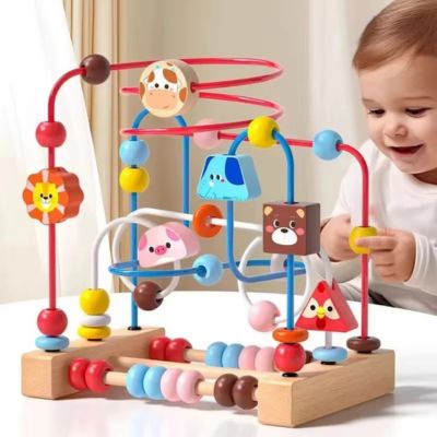 Labyrinthe de perles Montessori en bois avec animaux colorés, jouet d’éveil favorisant la motricité fine, la coordination main-œil, la concentration et le développement cognitif du bébé