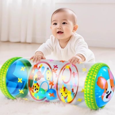 Rouleau rampant bébé Montessori gonflable, jouet sensoriel favorisant le tummy time, le rampé et le développement de la motricité globale chez le bébé

