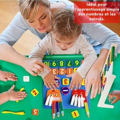 Tableau mathématique Montessori en feutre avec chiffres et symboles, apprentissage des nombres et des calculs simples, activité éducative parent-enfant