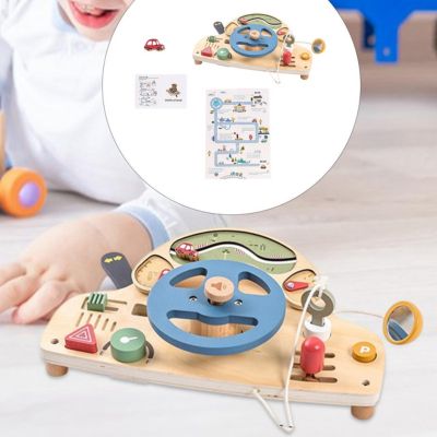 Volant Montessori DriveBoard en bois avec tableau de conduite éducatif, jouet d’éveil favorisant la motricité fine, la coordination et le jeu d’imitation chez l’enfant
